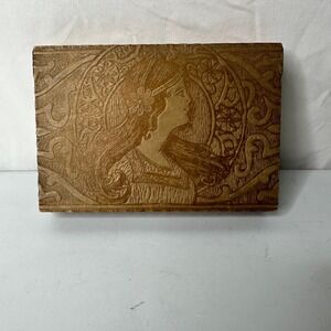 1920's Vintage Wooden Flemish Art Lady Portrait Floral